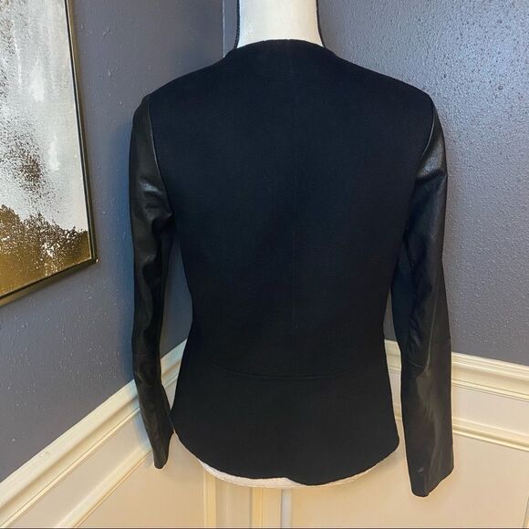 Vince Leather Sleeve Boiled Wool Jacket - Picture 8 of 12